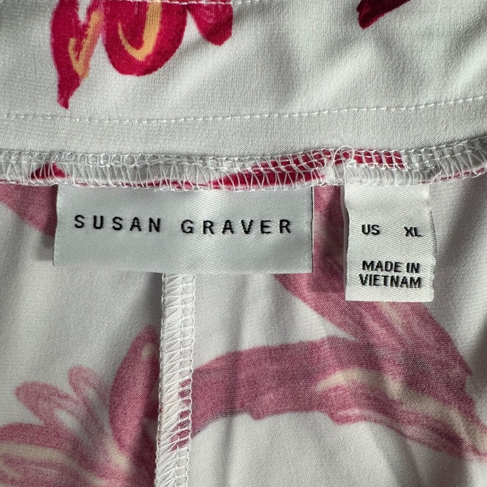 Susan Graver Liquid Knit Crop Pants Tropical White Red Floral Pockets Pull On XL - Picture 10 of 11